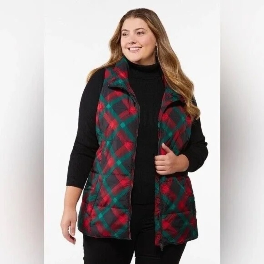 Cato | Plus Size Plaid Puffer Vest Holiday Size 26/28